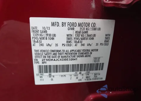2013 Ford Edge Sel from USA, damaged, VIN 2FMDK4JCXDBE32641